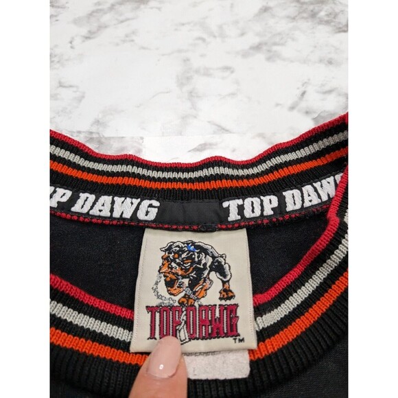 VINTAGE 90s Top Dawg Mens Jersey Sweatshirt Black Red Spell Out Long Sleeve - Picture 2 of 8